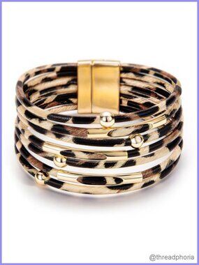 Faux Leather Wrap Bracelet for Women Boho Western Cuff Jewelry